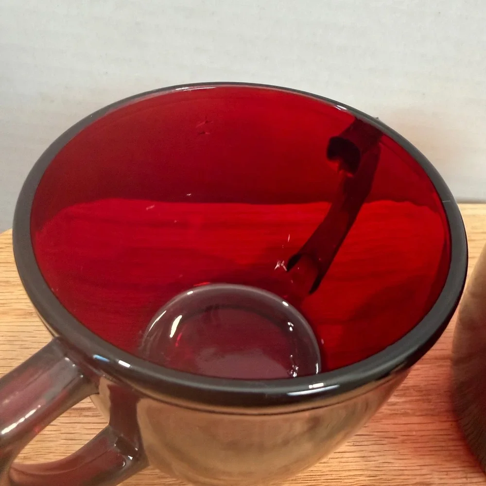 Anchor Hocking Royal Ruby Red Glass Creamer Sugar Bowl Set Vintage Mid Century